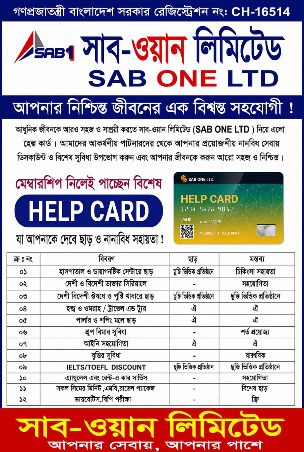 HELP CARD ১২টি সুবিধা
